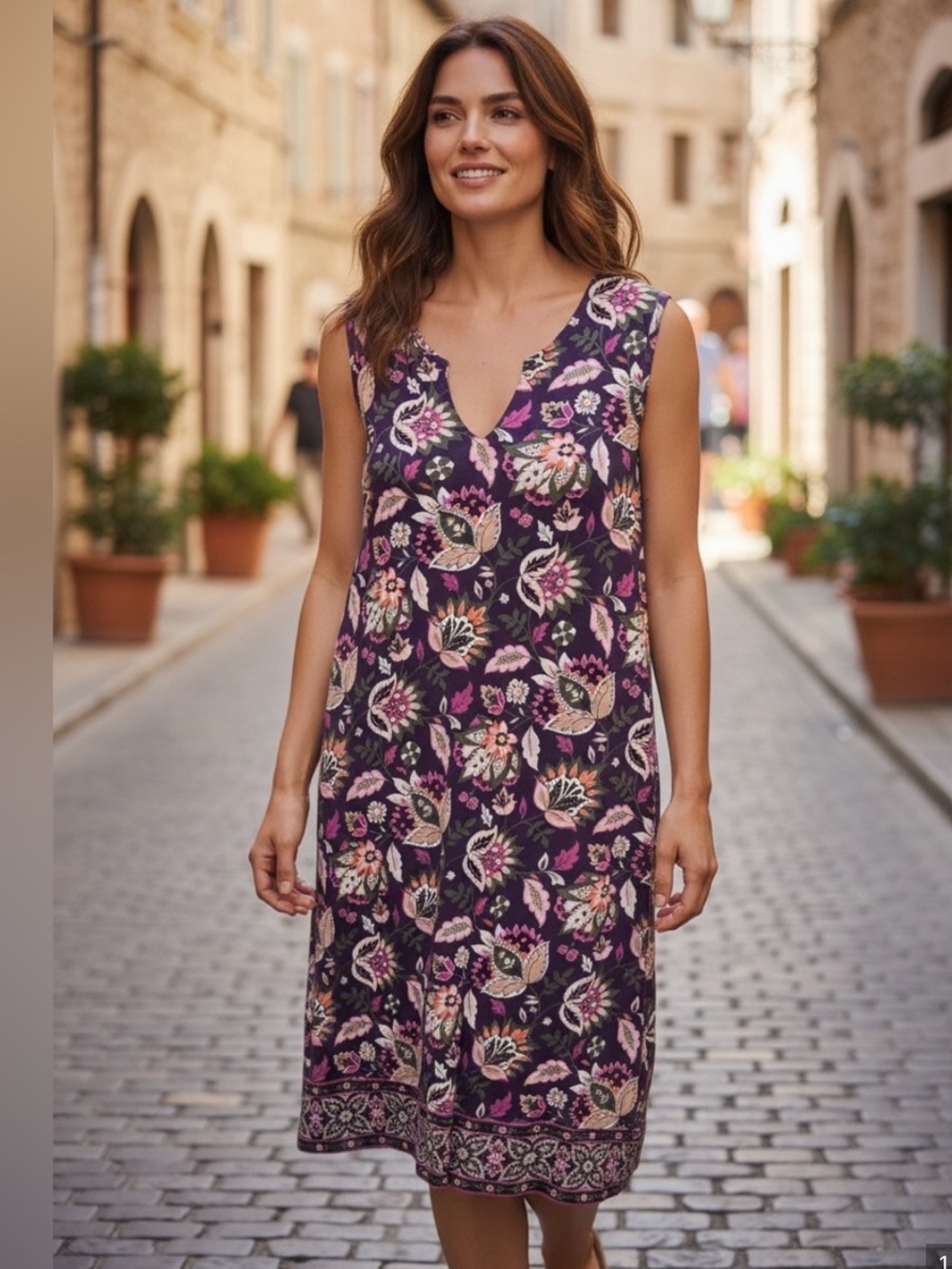 Lands' End Purple Floral Sleeveless Shift Dress with Pink & Cream Accents - XS